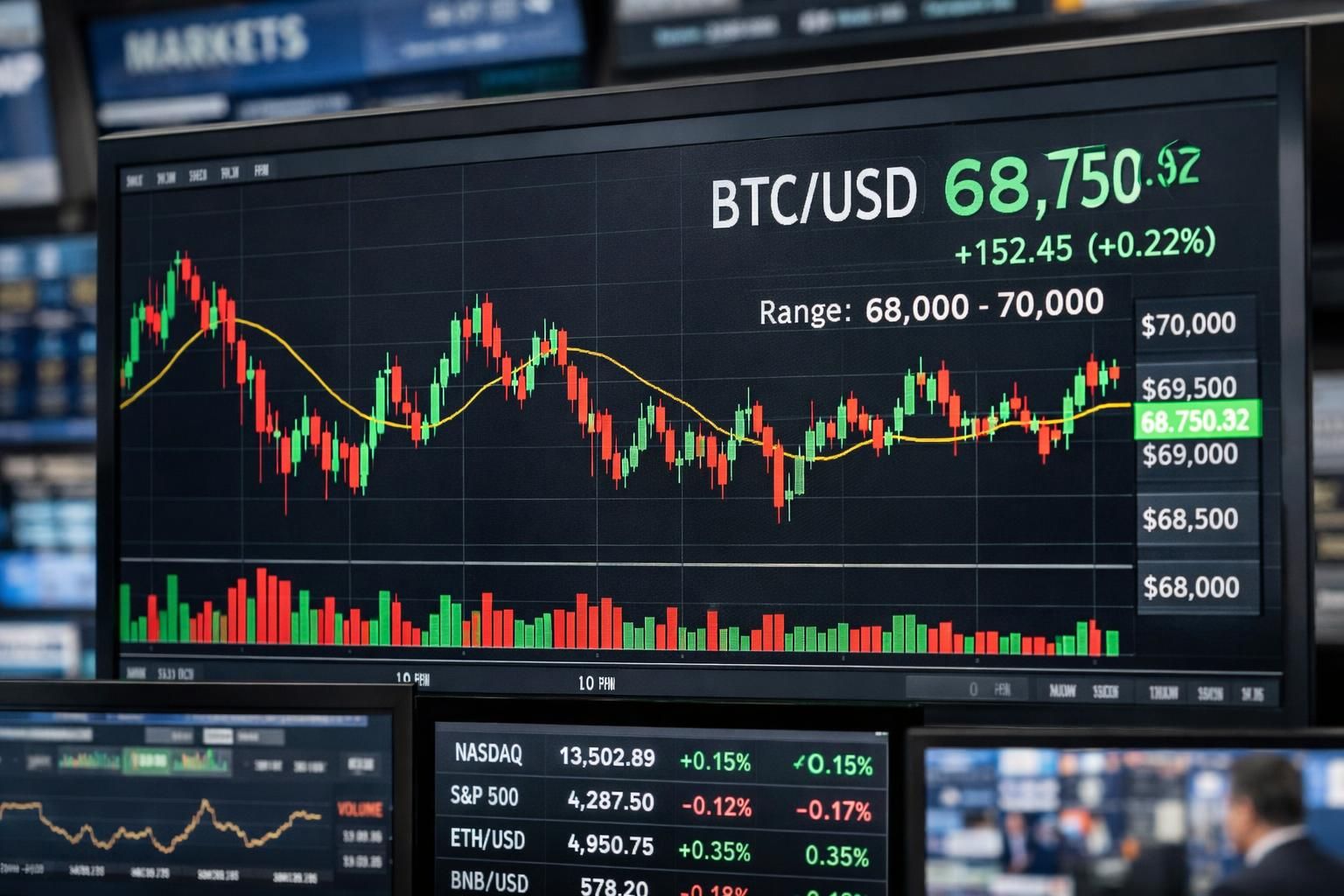 bitcoin dalgalı piyasa koşullarında 68.000 ile 70.000 dolar arasında işlem görüyor ve yatırımcıların dikkatini çekiyor.