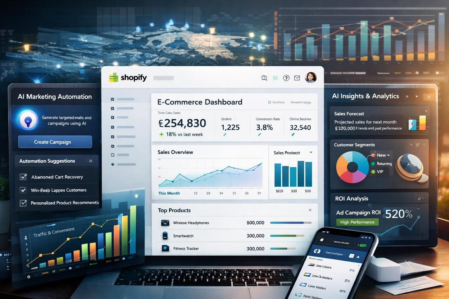 shopify, pazarlama yönetimini geliştirmek için yapay zeka kullanımını artırıyor ve işletmelerin daha etkili stratejiler geliştirmesine olanak tanıyor.